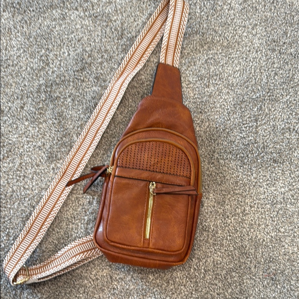 Amazon Brown and Gold Crossbody Bag with Polished Finish